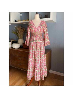 Clara the Label Casita Maxi Dress Floral Cotton Hydrangeas Pink Sz S